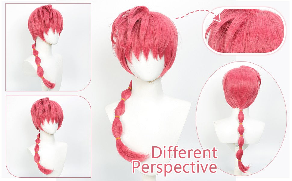 Ranma 12 Saotome Ranma Cos Peruca Trança Lanterna Cabelo Preto Vermelho Top, Peruca Sintética de Cosplay do Protagonista Ranma de Quadrinhos Saotome