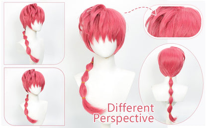 Ranma 12 Saotome Ranma Cos Peruca Trança Lanterna Cabelo Preto Vermelho Top, Peruca Sintética de Cosplay do Protagonista Ranma de Quadrinhos Saotome