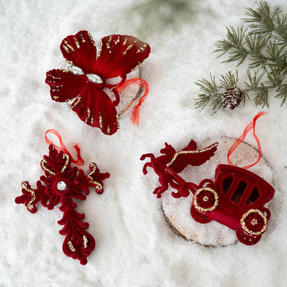 1/10PCS Red Velvet Christmas Tree Accessories Carriage Garland Hanging Holiday Party Celebration Decorations