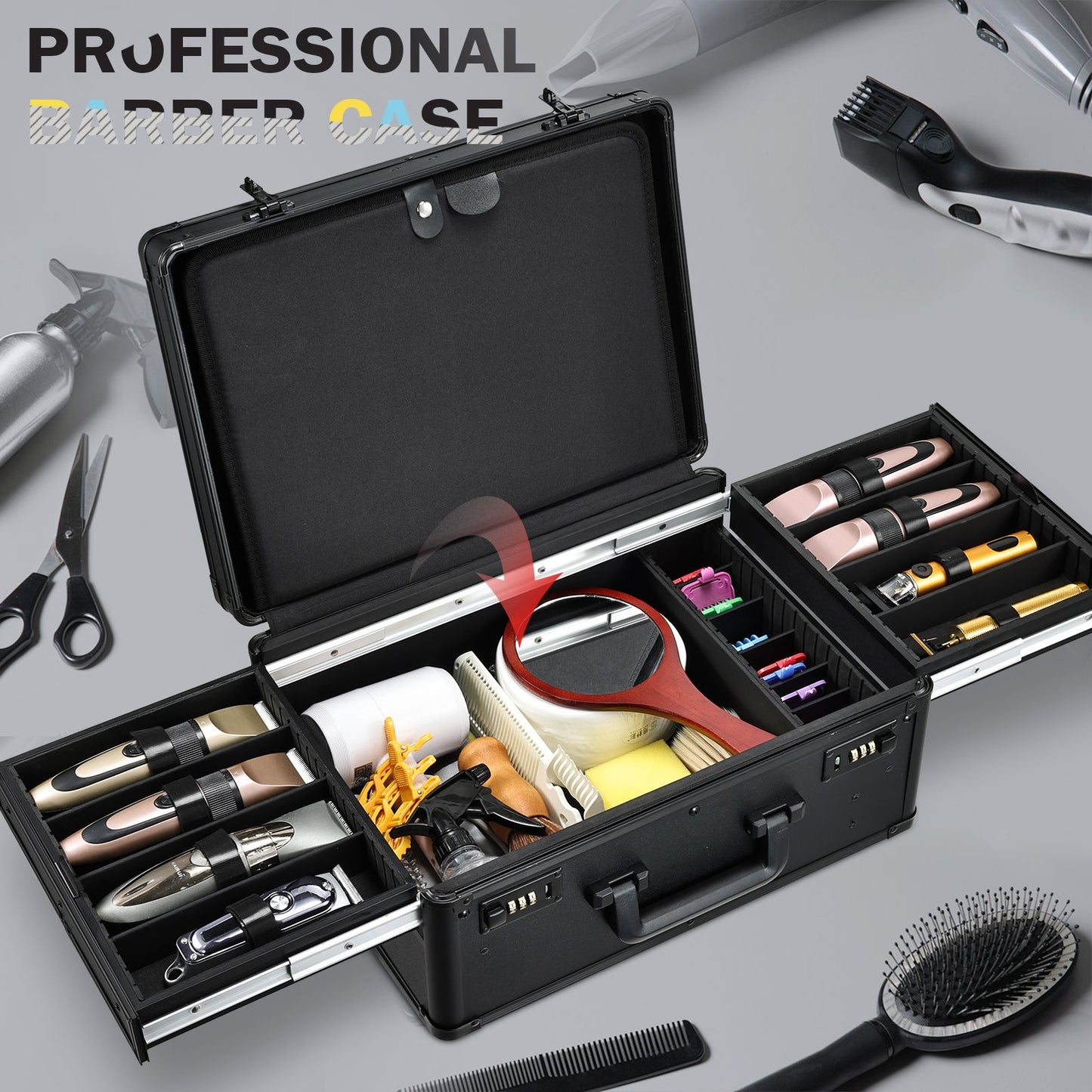 Professional Barber Supplies Hair Tool Organizer Travel Barber Case Barber Bags For Clippers And Supplies Carrying Suitcase