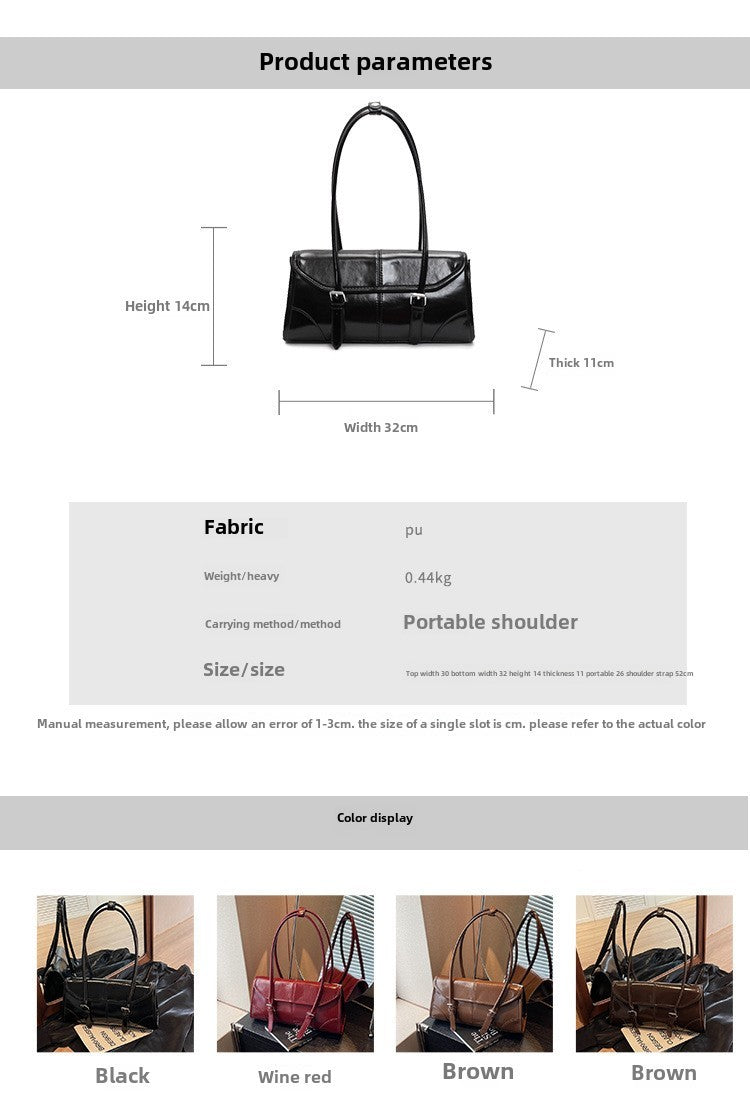 High End Burgundy Oil Wax Leather Underarm Bag Elegant Women's Magnetic Buckle Shoulder Bag Commuter Versatile Ladies Tote Bags