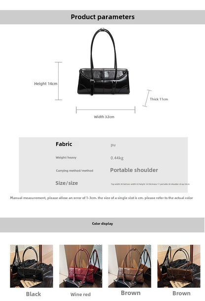 High End Burgundy Oil Wax Leather Underarm Bag Elegant Women's Magnetic Buckle Shoulder Bag Commuter Versatile Ladies Tote Bags