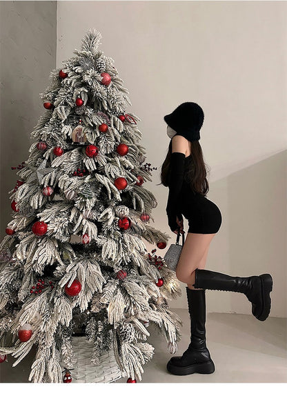 Summer Sexy High Neck Tight Dress Oversleeve Pleated Bottom Wrapped Hip Dress Wo