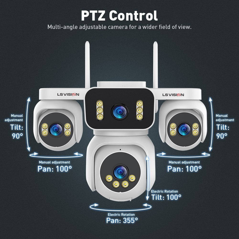 LS VISION 20MP IP Camera with 5m Cord 12X Zoom WiFi Security Cameras 4 Screens Night Vision Human Detection Auto Tracking HiEasy