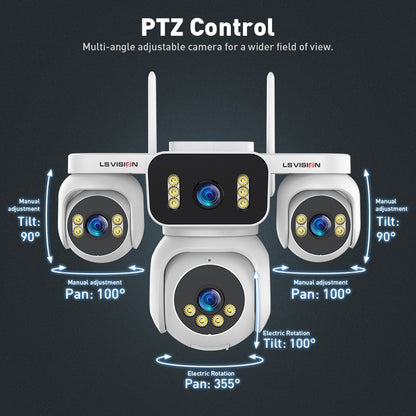LS VISION 20MP IP Camera with 5m Cord 12X Zoom WiFi Security Cameras 4 Screens Night Vision Human Detection Auto Tracking HiEasy