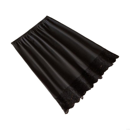Y3NE Elastic Waist Knee Length Half Slips for Women Under Dresses Invisible Underskirt Basic Solid Color Lace Trim Petticoat