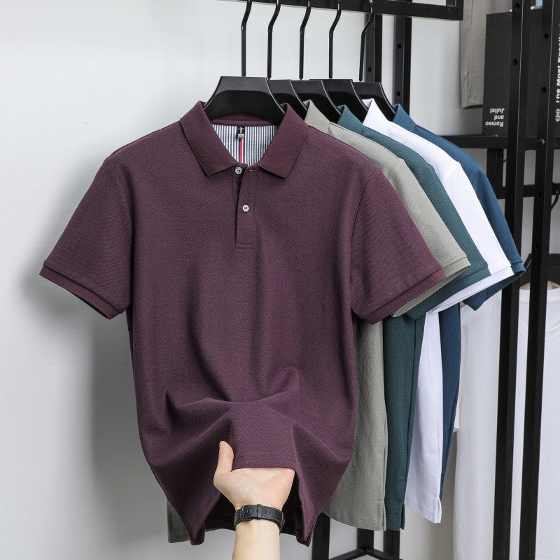 100% pure cotton short sleeved men's polo shirt summer boutique fashion high-quality top solid color collar back striped T-shirt