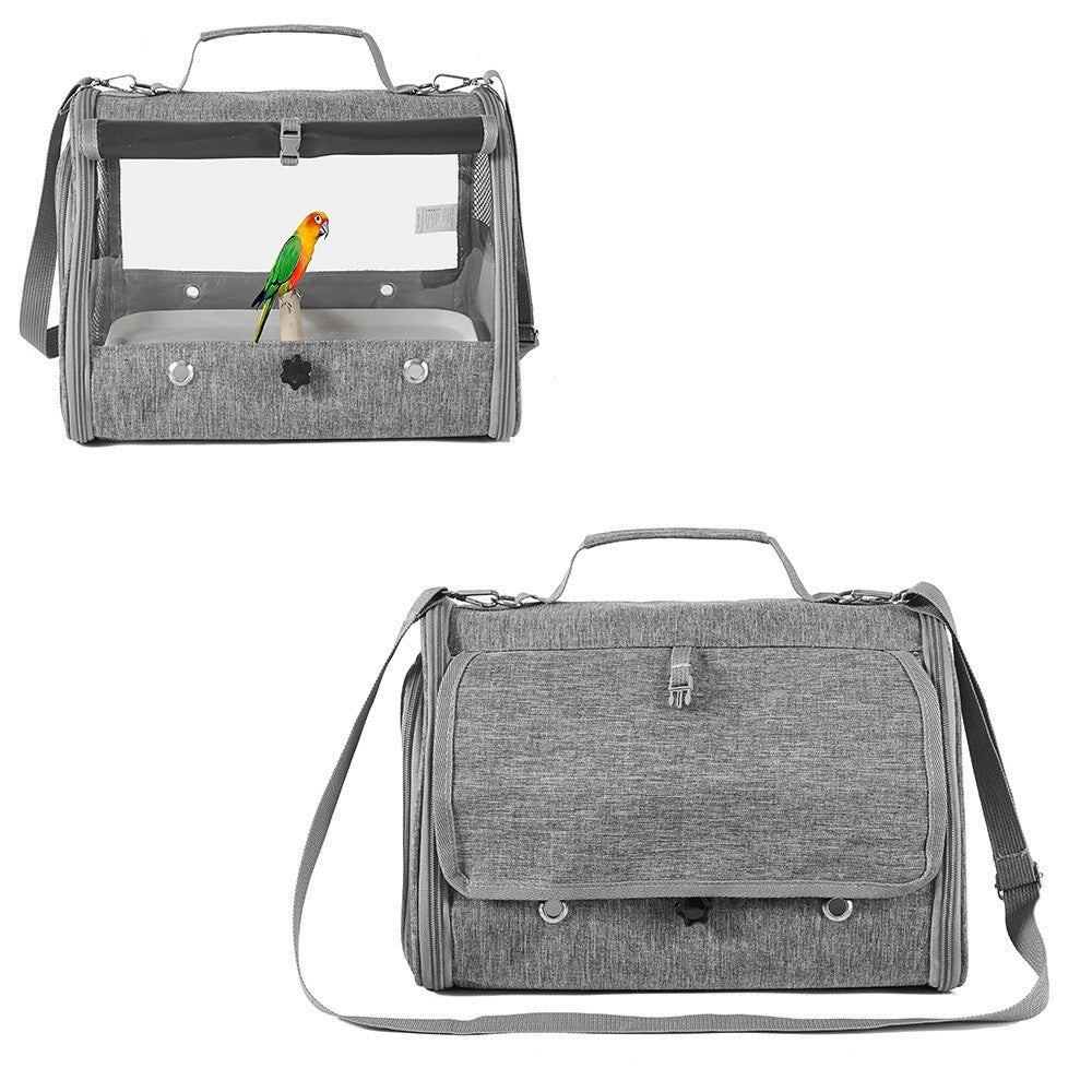 Gaiola de Pássaro para Transporte de Papagaio com Poleiro e Bandeja para Pássaros Pequenos Animais Periquito Agapornis Calopsita Cinza Africano Bolsa de Viagem para Animais de Estimação
