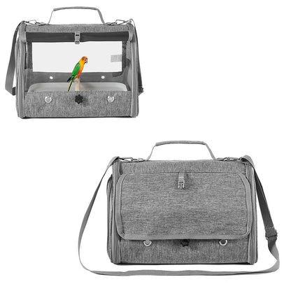 Gaiola de Pássaro para Transporte de Papagaio com Poleiro e Bandeja para Pássaros Pequenos Animais Periquito Agapornis Calopsita Cinza Africano Bolsa de Viagem para Animais de Estimação