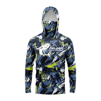 Camiseta de pesca de manga comprida masculina com capuz e proteção UV