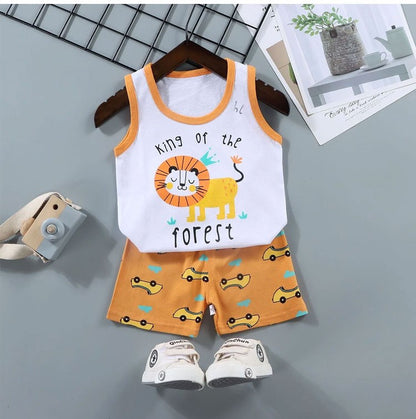 2PCS Children Clothing Vest Suit Children's Sets Summer Cotton T-Shirts Shorts Boys Girls Sleeveless Kids Clothes for baby