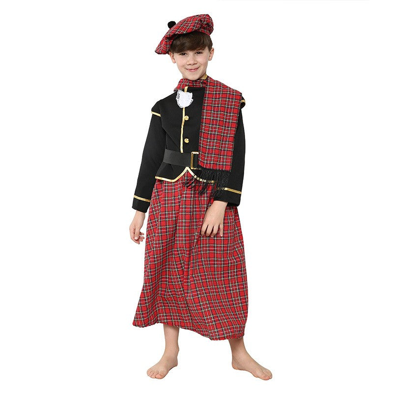 Boys Ethnic Scottish Tartan Clansman Cosplay Outfit Kids Around The World Book Day Week Halloween Party Costume