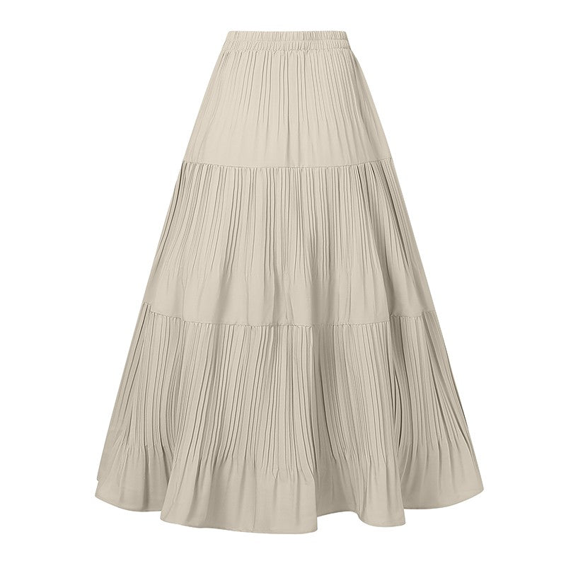 ZANZEA Plus Size 5XL Women Maxi Skirts 2025 Autumn Elastic Waist Pleated Long Skirt Casual Solid Color High Waist Ruffled Skirts