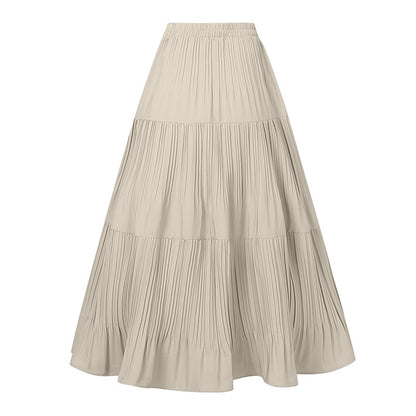 ZANZEA Plus Size 5XL Women Maxi Skirts 2025 Autumn Elastic Waist Pleated Long Skirt Casual Solid Color High Waist Ruffled Skirts