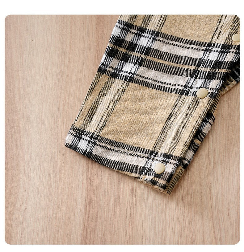 Newborn Baby Boy Clothes white baby onesie with khaki check print One-piece Vest gentleman's spring and autumn pajamas