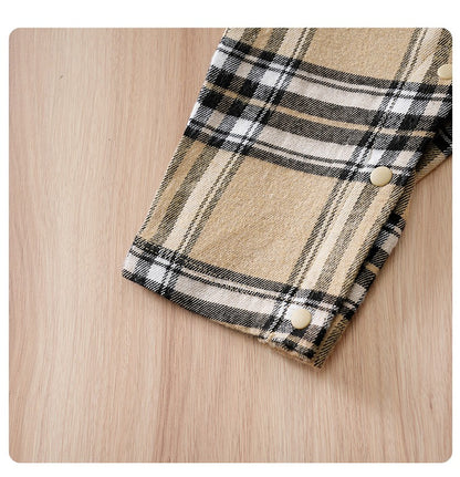 Newborn Baby Boy Clothes white baby onesie with khaki check print One-piece Vest gentleman's spring and autumn pajamas