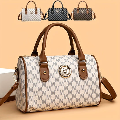 Women's Small Shoulder Crossbody Bag with Golden "M" Design, Synthetic Faux Leather Purse for Work, Travel, Parties & Gifts