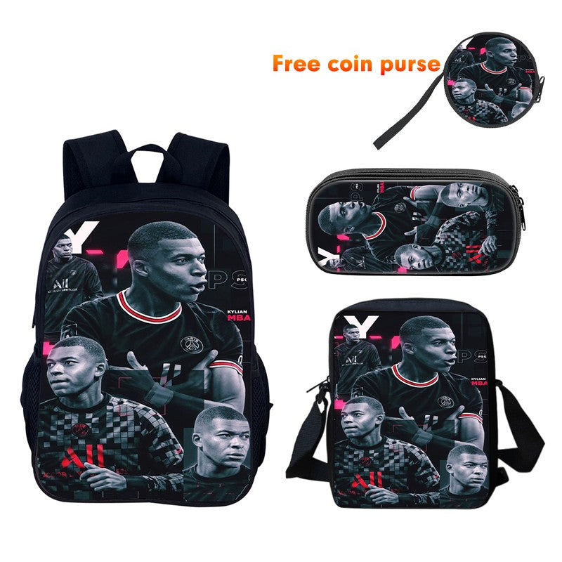 M-Mbappe Conjunto de 3 Peças Bolsa Escolar Mochila Esportiva de Futebol com Bolsas de Ombro Estojo para Canetas Mochila Escolar Jogador Estrela para Melhor Presente