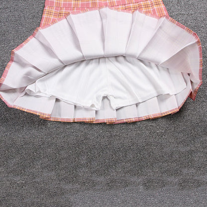 Women Summer Preppy Style Plaid Pleated Skirt School Uniform Anti Glare JK Skirt Harajuku Zipper Culotte High Waist A-line Skirt