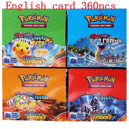 360 Cartas Pokémon em Inglês, Espanhol, Francês - Evoluções Prismáticas, Faíscas Efervescentes, Escarlate e Violeta 151, Booster Pokémon, Cartas de Batalha