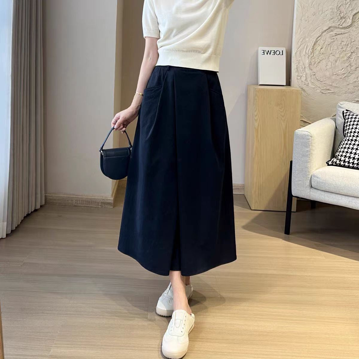 2026 Solid Color Big Size Half Skirt Women Leisure A- Line with Pocket Chinese Origin Simple Plus Size Mid Length Skirt