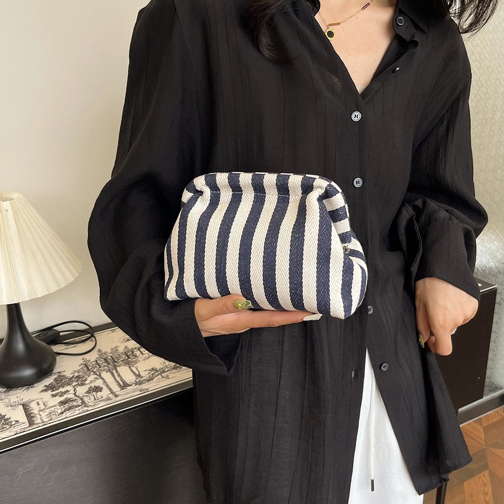 Summer Beach Clutch Bag for Women Striped Ruched Cloud Purse Colorblock Evening Handbag Hobo Bag for Travel Party Prom