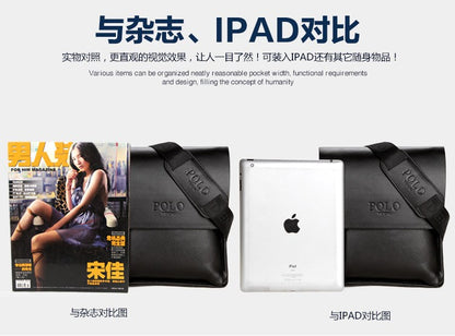 New Men's Bag, Business Shoulder Bag, Wear-resistant Waterproof PU Leather 10 Inch Capacity Men's Briefcase POLO Casual Bag