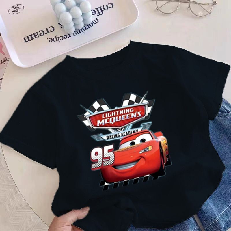 Carros Relâmpago McQueen Roupas Algodão Meninos e Meninas Camiseta Manga Curta Verão Crianças Bebê Blusa Meia Manga