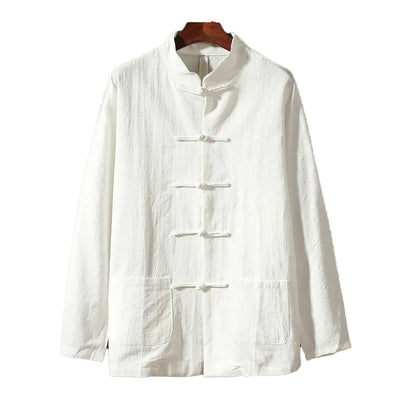 Casual Men's Chinese Style Linen Shirts Stand Collar Traditional Kung Fu Tai Chi Shirt Coat Tang Suit Uniform Jacket Men Clothes