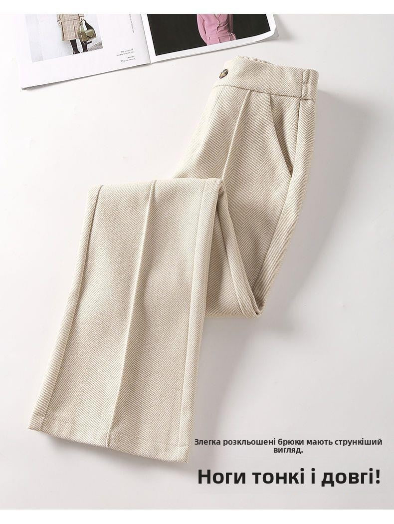 Faionable Thiened Woolen Flared Pants High Waist Casual Trousers for Women Autumn Winter New Sle Slimming Wide Leg Pants