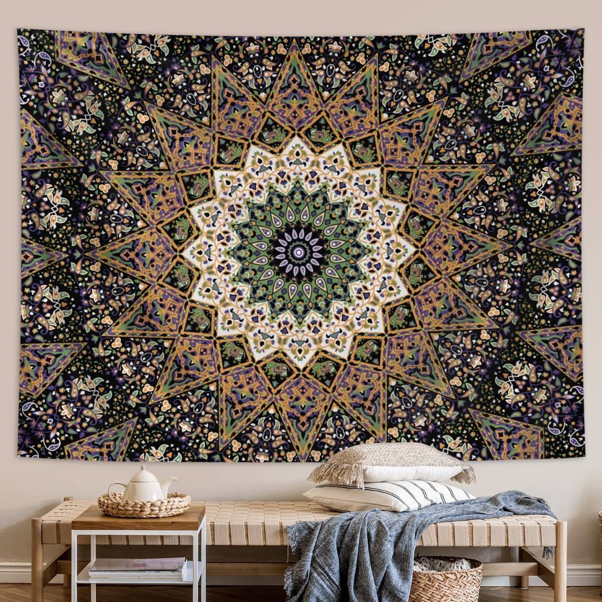 1pc Bohemian Mandala Tapestry, Retro Plant Flower psychedelic Tapestry, Hippie Style Room Decoration Wall Hanging