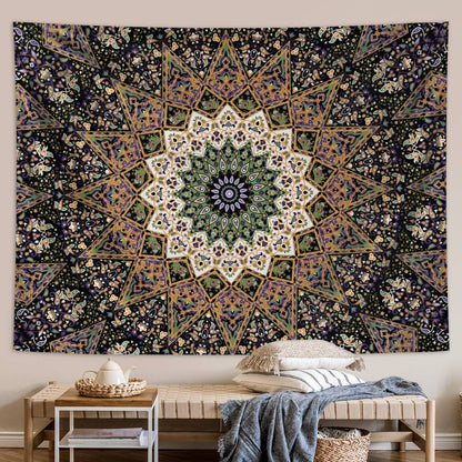 1pc Bohemian Mandala Tapestry, Retro Plant Flower psychedelic Tapestry, Hippie Style Room Decoration Wall Hanging