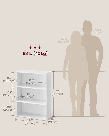 VASAGLE CUSTOS Collection - Bookshelf, 3-Tier Bookcase, Book Shelf, Open Storage Shelf, 9.4 x 23.6 x 32 Inches, for Living Room