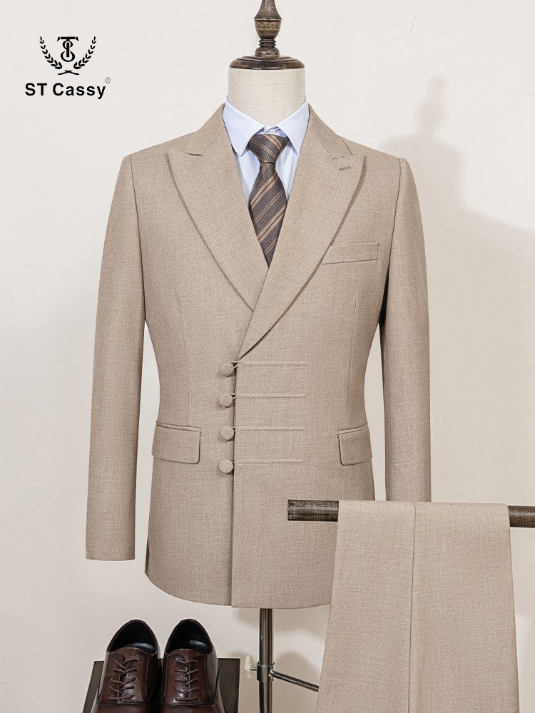 ST Cassy Elegant man suit for wedding Slim Fit Double Breasted Multiple buttons Casual Business man 2 piece outfit set