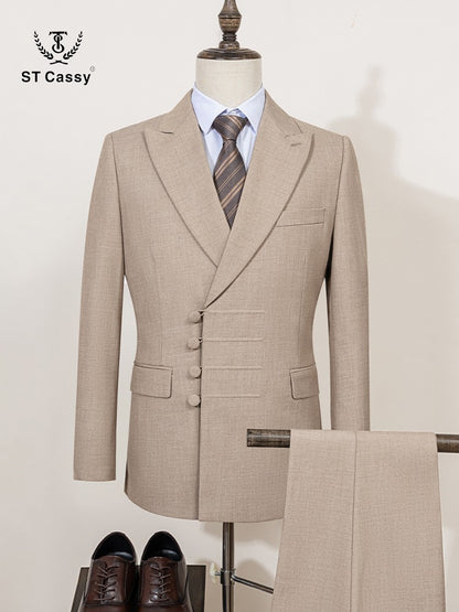 ST Cassy Elegant man suit for wedding Slim Fit Double Breasted Multiple buttons Casual Business man 2 piece outfit set