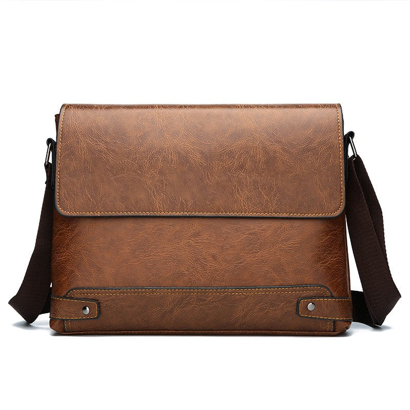 Men's Solid Color Retro Leather Shoulder Bag, Casual Business Messenger Bag Horizontal A4 Paper Travel Bag Briefcase Laptop Bag