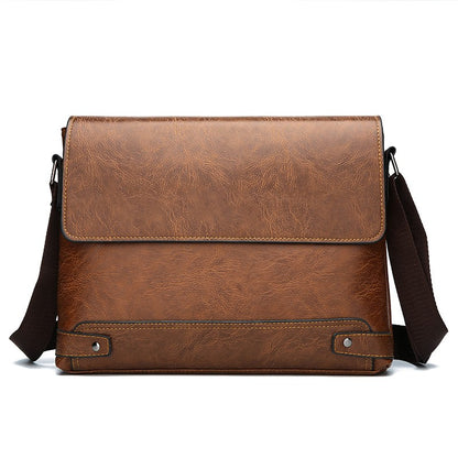 Men's Solid Color Retro Leather Shoulder Bag, Casual Business Messenger Bag Horizontal A4 Paper Travel Bag Briefcase Laptop Bag