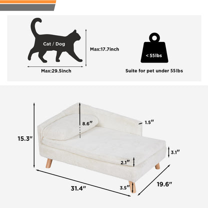 Cama Elevada para Animais de Estimação, Cama Nórdica para Animais de Estimação com Almofada Aconchegante Impermeável, Sofá-Cama para Animais de Estimação com Pernas de Madeira Resistentes para Cães e Gatos Pequenos
