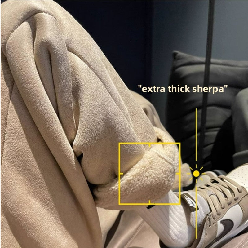 Women's Suede Thickened Straight Leg Pants Korean Style Wide Leg Autumn Winter New Student Fashion Casual Trousers