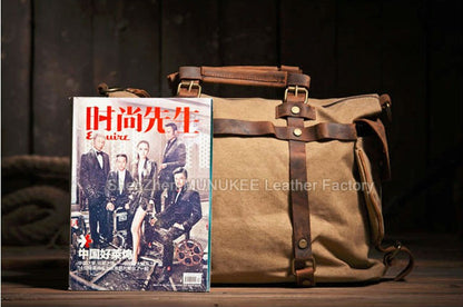 Vintage Military Canvas + Genuine Leather Men Shoulder Bag Sling Crossbody Bag Tote Handbag Men Canvas Messenger Bag  Leisure