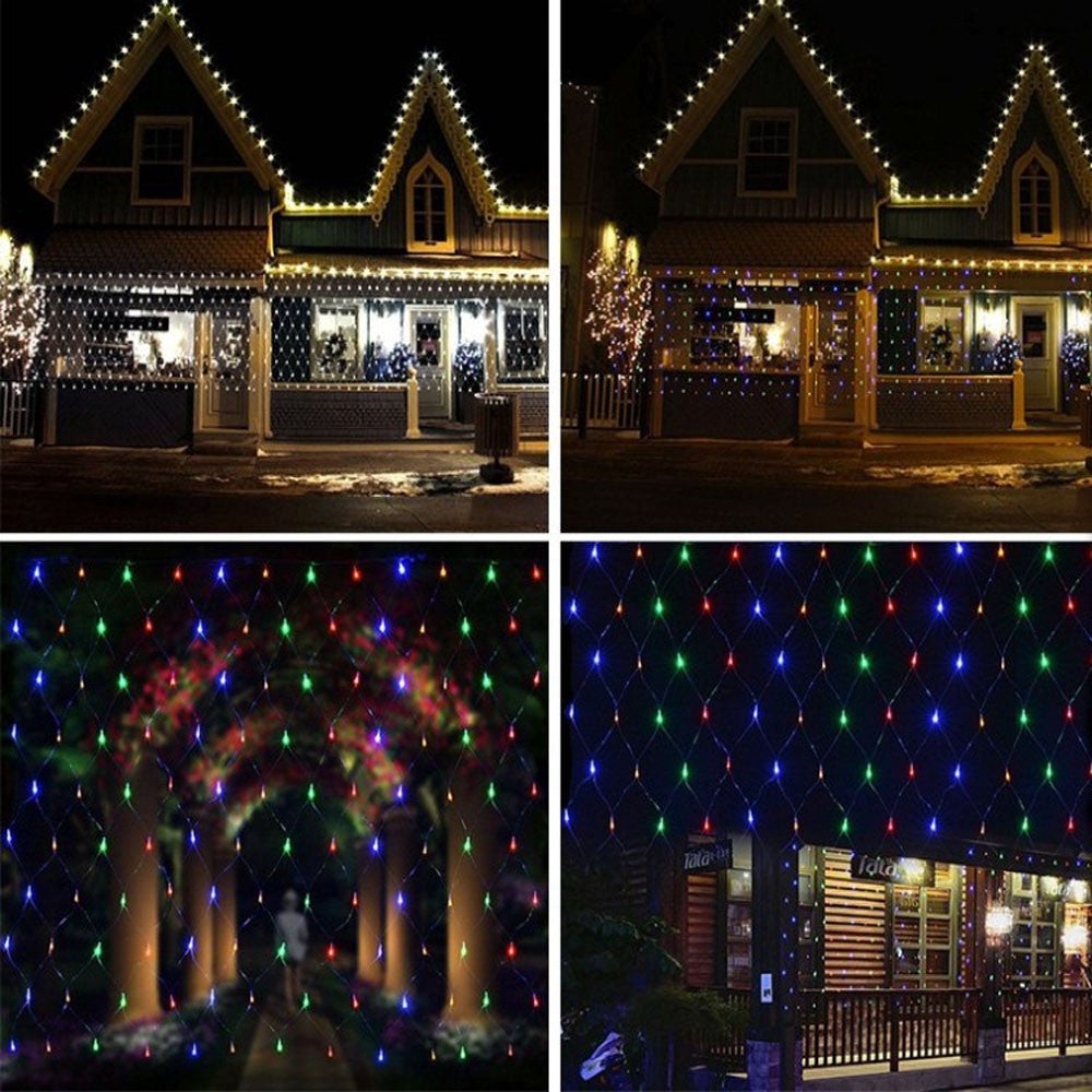 Luzes de corda de rede de LED 8 modos 220V 110V plugue UE/EUA Festival Decoração de Natal Guirlandas Festa de Natal Jardim Ano Novo Casamento