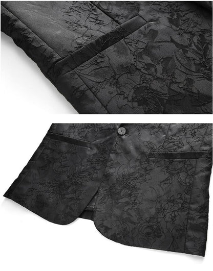 Classic Black Jacquard Suit Male Business Casual Coat Size 6XL-S Fashion Men Wedding Party Tuxedo Dress Blazers Slim Fit Tops