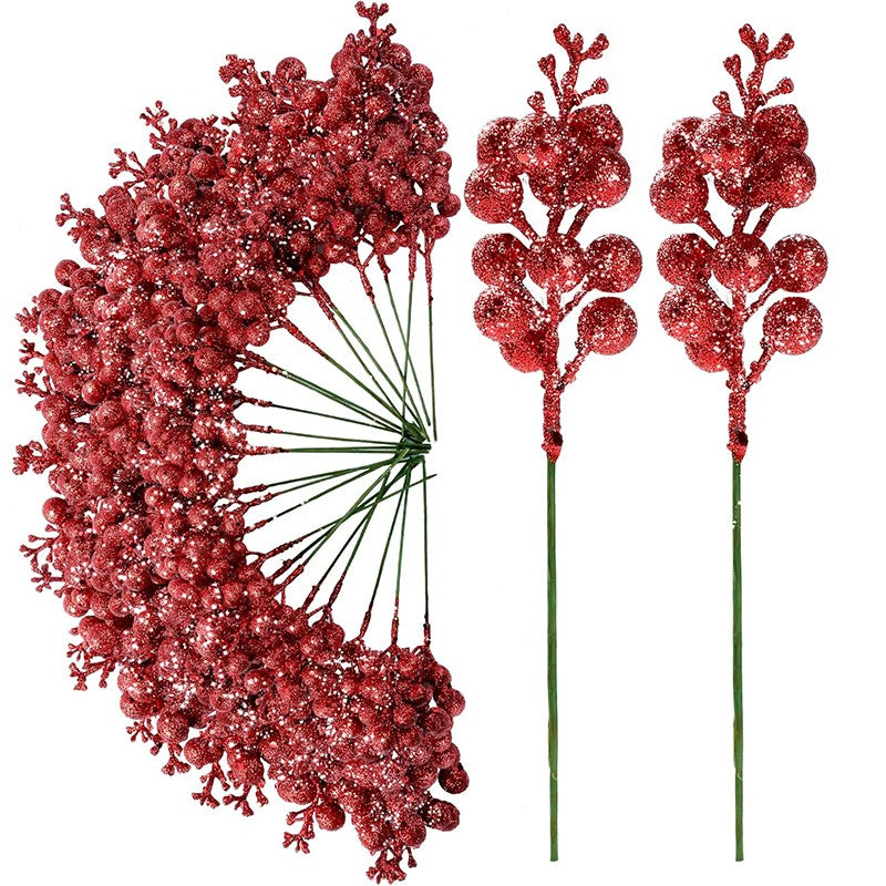 10/20Pcs Christmas Decoration Glitter Berries Artificial Flower Bouquet Christmas Tree Ornaments for Home New Year 2026 Decor