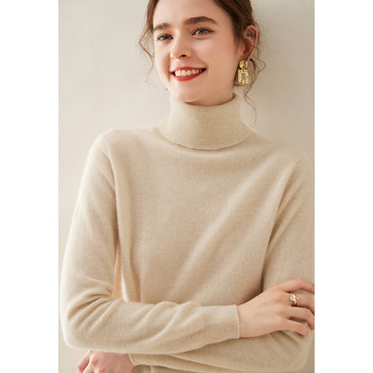 Suéter de Cashmere Feminino Gola Alta Manga Comprida Pulôver de Malha 100% Cashmere Puro Suéter Básico Versão Coreana Top Feminino