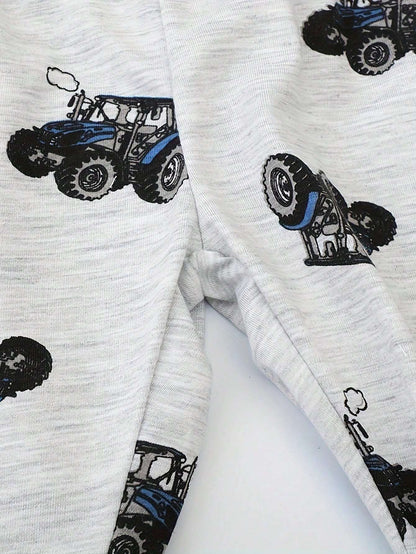 Toddler Boys Long-sleeved Truck Print Pajamas Sets Kids Boy Home Wear Set Cartoon Pajamas Two-piece Set