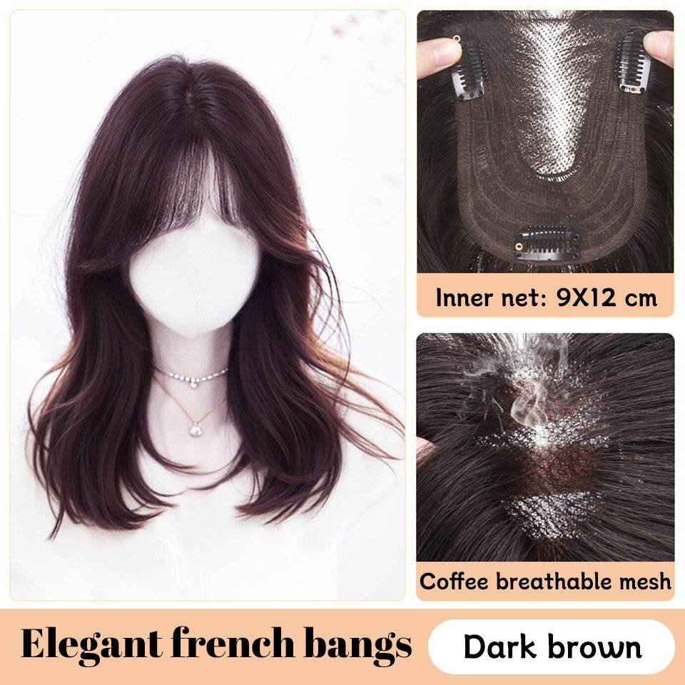 Yelowtim Aplique de Cabelo Sintético com Franja para Mulheres Aumenta o Volume de Cabelo no Topo da Cabeça