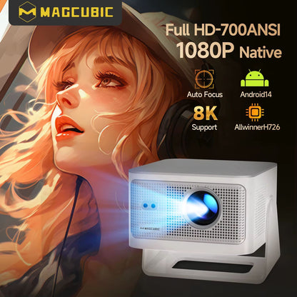 Magcubic 900ANSI Projetor Android 14 Foco Automático Suporte 8K Nativo 1080P Com Wifi6 BT5.4 16G Allwinner H726 Portátil HY350Max