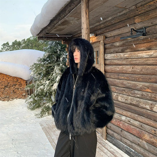 Pi Shuai Coat 2024 Winter Autumn/Winter New Men New Style Fox Imitation Fur Coat Leather Fashion Loose Thick Warm Coat Commuter