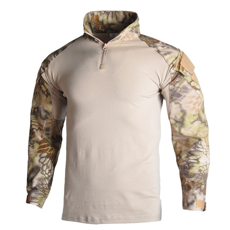 Men's Outdoor Long Sleeve Combat Shirt Cargo 1/4 Zipper Ripstop Cotton Tactical Shirts US Army Camoufalge Airsoft Clothing