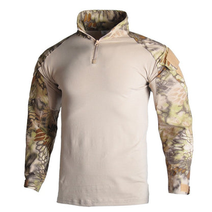 Men's Outdoor Long Sleeve Combat Shirt Cargo 1/4 Zipper Ripstop Cotton Tactical Shirts US Army Camoufalge Airsoft Clothing